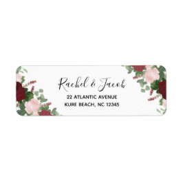 Burgundy & Rosa Blommigt Bröllop Returadress Etikett