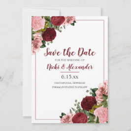 Burgundy  Rosa Blommigt Bröllop White Spara Date Inbjudningar