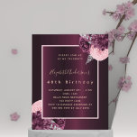 Burgundy rosa blommigt budget - födelsedagsinbjuda flygblad<br><div class="desc">Observera att inbjudan är papper och mycket tunn. Kuvert ingår inte. Om du vill ha mer omfattande inbjudningar (samma design) kan du besöka vår butik. En djup burgundisk bakgrund som dekoreras med burgundy och rosa blommigtar, blommor med silver blad. Anpassa och lägg till ditt namn och information om party. Ro...</div>
