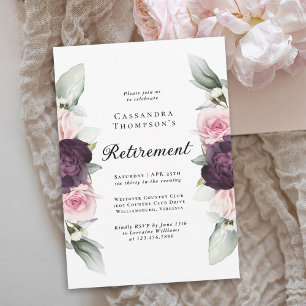 Burgundy Rosa Blommigt Elegant Pension Party Inbjudningar