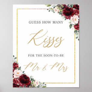 Burgundy Rosa Blommigt Gissa hur många Kisses Poster
