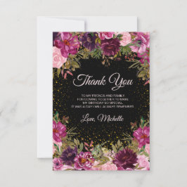 Burgundy Rosa Blommigt Glitter Black Birthday Tack Kort