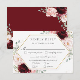 Burgundy  Rosa Blommigt Greenery Bröllop Meal OSA Kort