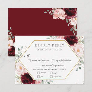 Burgundy Rosa Blommigt Greenery Bröllop Meal OSA Kort
