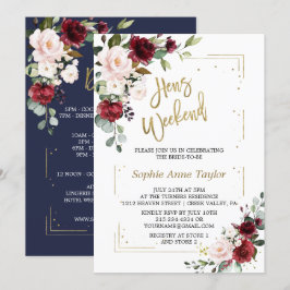 Burgundy Rosa Blommigt Guld Bachelorette Helg Inbjudningar