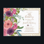 Burgundy Rosa Blommigt Guld Glitter 18:e födelseda Inbjudan Vykort<br><div class="desc">18:e födelsedagsfest inbjudan med vacker boho-stil burgundy och rosa vattenfärgad blommigt på vit bakgrund med guld glitter. Kontakta oss om du behöver hjälp med anpassning eller om du vill be om matchning eller samordning av produkter.</div>