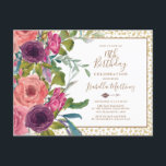 Burgundy Rosa Blommigt Guld Glitter 18:e födelseda Inbjudan Vykort<br><div class="desc">18:e födelsedagsfest inbjudan med vacker boho-stil burgundy och rosa vattenfärgad blommigt på vit bakgrund med guld glitter. Kontakta oss om du behöver hjälp med anpassning eller om du vill be om matchning eller samordning av produkter.</div>
