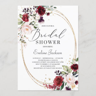 Burgundy  rosa blommigt guld greenery möhippa inbjudningar