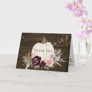 Burgundy Rosa Blommigt Guld Stars Pumpkin Tack Kort