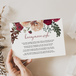 Burgundy Rosa Blommigt Honeymoon Wish Tilläggskort