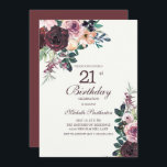 Burgundy  Rosa Blommigt Löv 21:a födelsedagen Inbjudningar<br><div class="desc">blommigt av elegantens burgundi och  rosans vattenfärg med sage grönt löv på vit inbjudan från 21-födelsedagspartiet med ett calligraphy-skriptteckensnitt för elegant.</div>