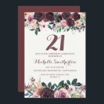 Burgundy  Rosa Blommigt Löv 21:a födelsedagen Inbjudningar<br><div class="desc">blommigt av Elegant burgundi och  rosa vattenfärg med sage grönt löv på vit inbjudan till 21:a födelsedagspartiet med ett vackert calligraphy-skript-teckensnitt.</div>