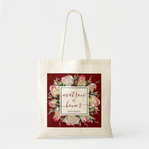 Burgundy Rosa Blommigt Matron of Honor Bröllop Tygkasse