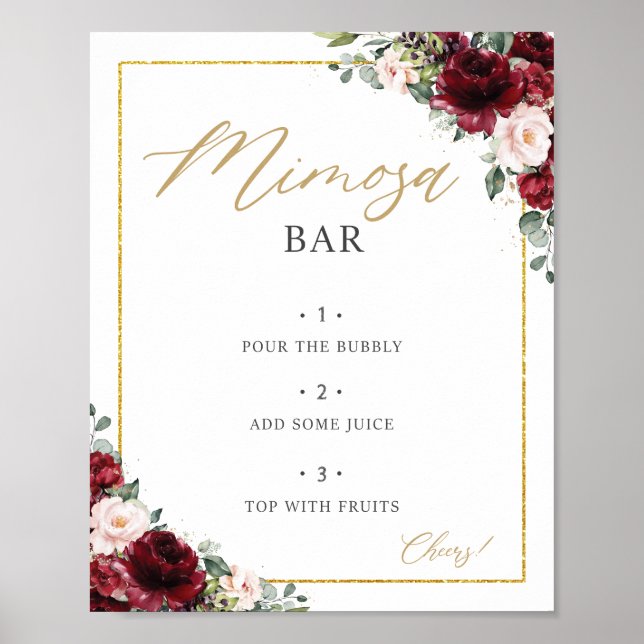 Burgundy  Rosa Blommigt Mimosa Pub Sign Poster (Framsidan)