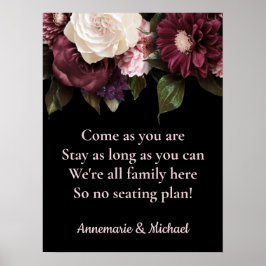 Burgundy & Rosa Blommigt no Seittplan Bröllop Poster