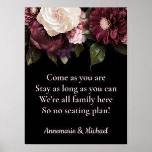 Burgundy & Rosa Blommigt no Seittplan Bröllop Poster