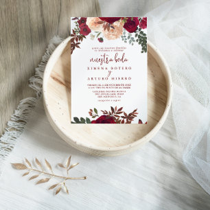 Burgundy Rosa Blommigt Nuestra Boda Bröllop Inbjudningar