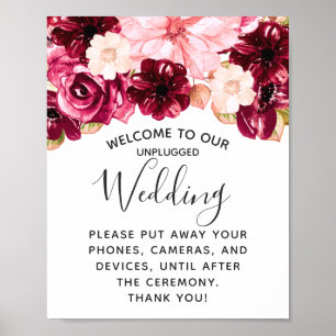 Burgundy Rosa Blommigt Opluggat Bröllop Bord-tecke Poster