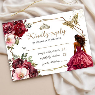 Burgundy  Rosa Blommigt Princess Sweet 16 Osa Kort