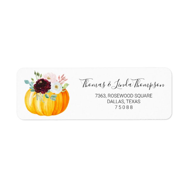 Burgundy & Rosa Blommigt Pumpkin Thanksgiving Retu Returadress Etikett (Framsidan)