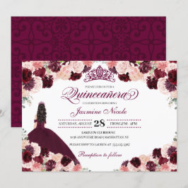 Burgundy  Rosa Blommigt Quinceanera Birthday in Inbjudningar
