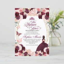 Burgundy  Rosa Blommigt Quinceanera Birthday in Inbjudningar