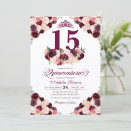 Burgundy  Rosa Blommigt Quinceanera Birthday Inbjudningar