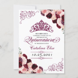 Burgundy  Rosa Blommigt Quinceanera Birthday Inbjudningar