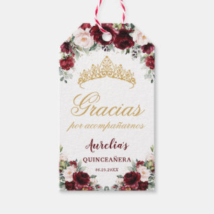 Burgundy Rosa Blommigt Quinceanera Favor Tack Presentetikett