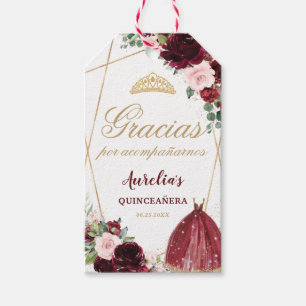 Burgundy Rosa Blommigt Quinceanera Favor Tack Presentetikett