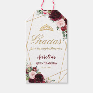 Burgundy Rosa Blommigt Quinceanera Favor Tack Presentetikett