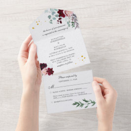 Burgundy Rosa Blommigt Script Greenery Bröllop