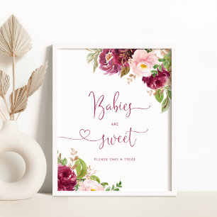Burgundy rosa blommigt Spädbarn är sött Poster