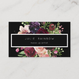 Burgundy & Rosa Blommigt - svart 2 Visitkort