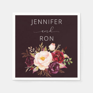 Burgundy &  Rosa Blommigt - svart Pappersservett