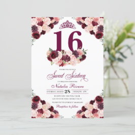 Burgundy  Rosa Blommigt Sweet sixteen  födelsedag Inbjudningar