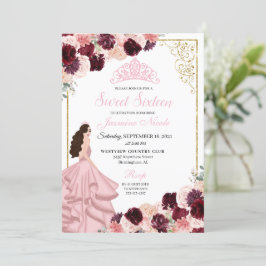 Burgundy  Rosa Blommigt Sweet sixteen  födelsedag Inbjudningar
