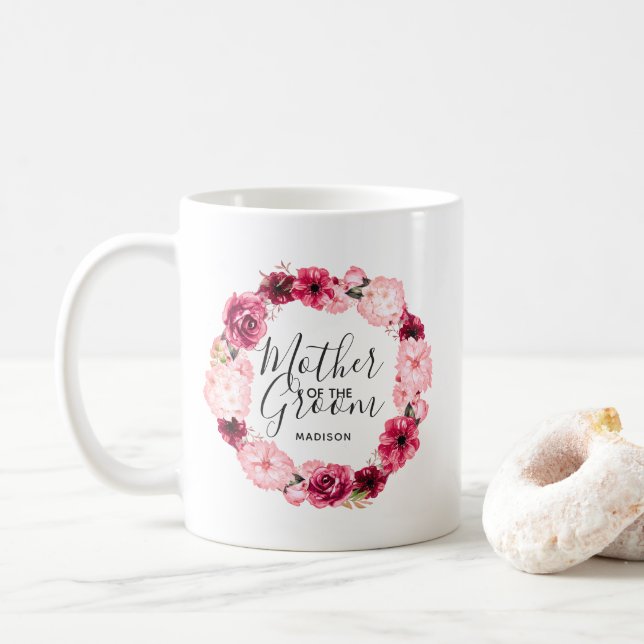 Burgundy & Rosa Blommigt Utandning Mor i Groom Kaffemugg (Med munk)