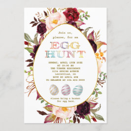 Burgundy Rosa  Blommor Guld Egg Hunt Påsk Inbjudningar
