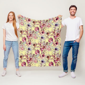 Burgundy Rosa Blue Blommigt Garland Watercolor Fleecefilt