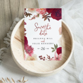 Burgundy Rosa Blush Blommig Spara Datum  Vykort