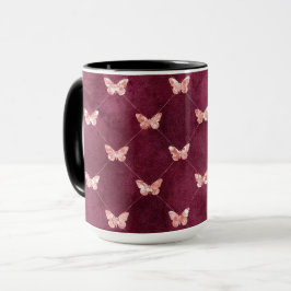 Burgundy Rosa Butterflies Mugg