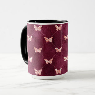 Burgundy Rosa Butterflies Mugg