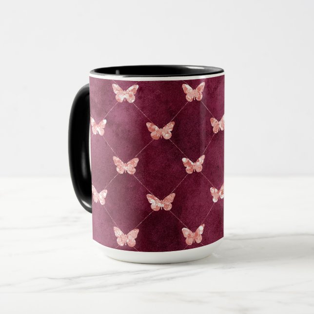 Burgundy Rosa Butterflies Mugg (Framsida vänster)