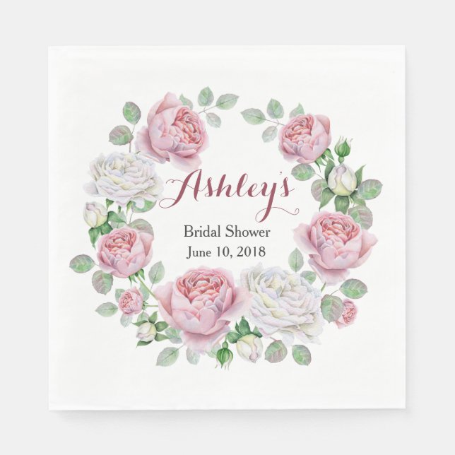 Burgundy Rosa Country Rosenkrans Bröllopsdusch Pappersservett (Framsidan)