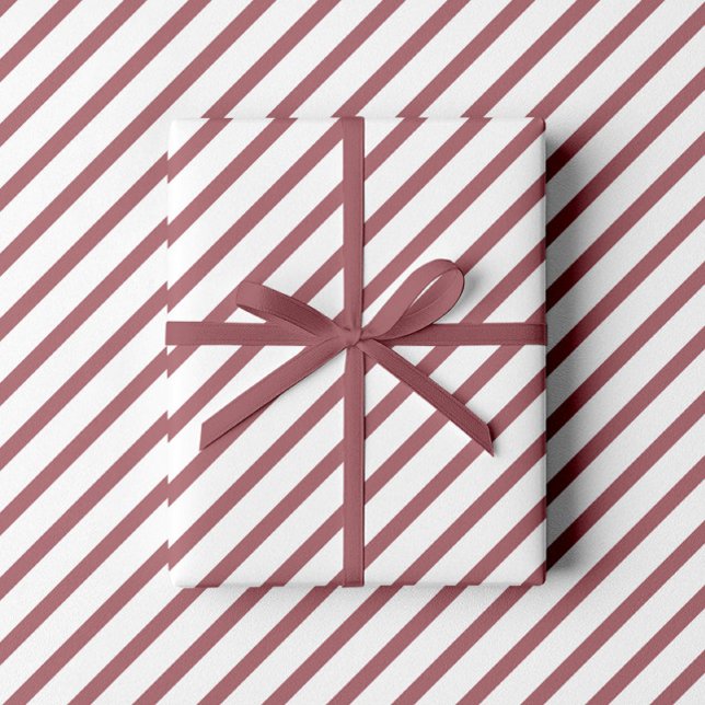 Burgundy Rosa Dusty Ro White Rand Mönster Presentpapper (Burgundy Pink Dusty Rose White Stripes Pattern Wrapping Paper)