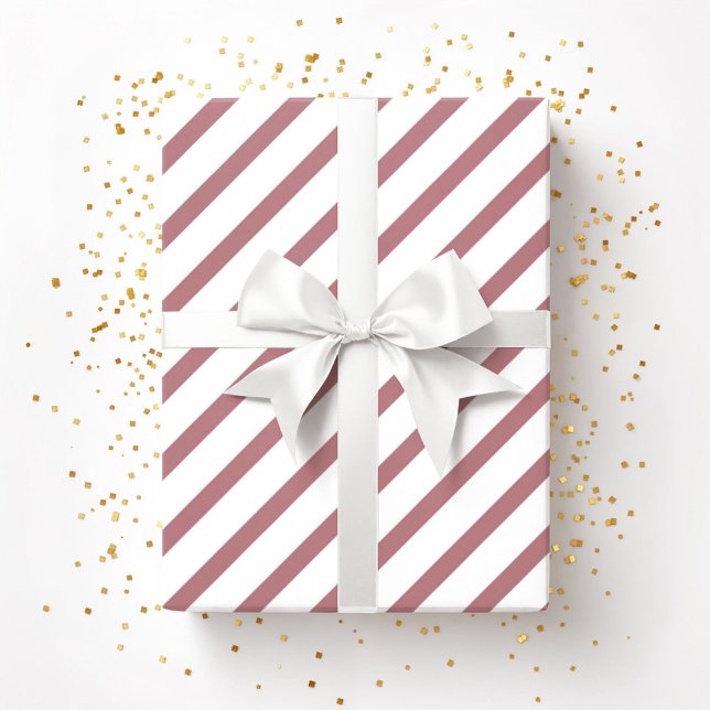 Burgundy Rosa Dusty Ro White Rand Mönster Presentpapper (Burgundy Pink Dusty Rose White Stripes Pattern Wrapping Paper)