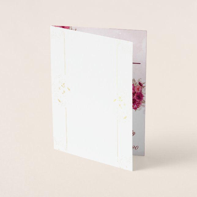 Burgundy Rosa Elegant Bröllop Folierat Kort (Framsida)