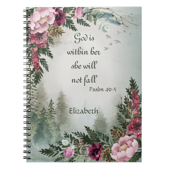 Burgundy Rosa Flower Forest Psalm Prayer Journal Anteckningsbok (Framsidan)