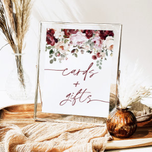 Burgundy Rosa Flowers Card and Gifts Sign Poster